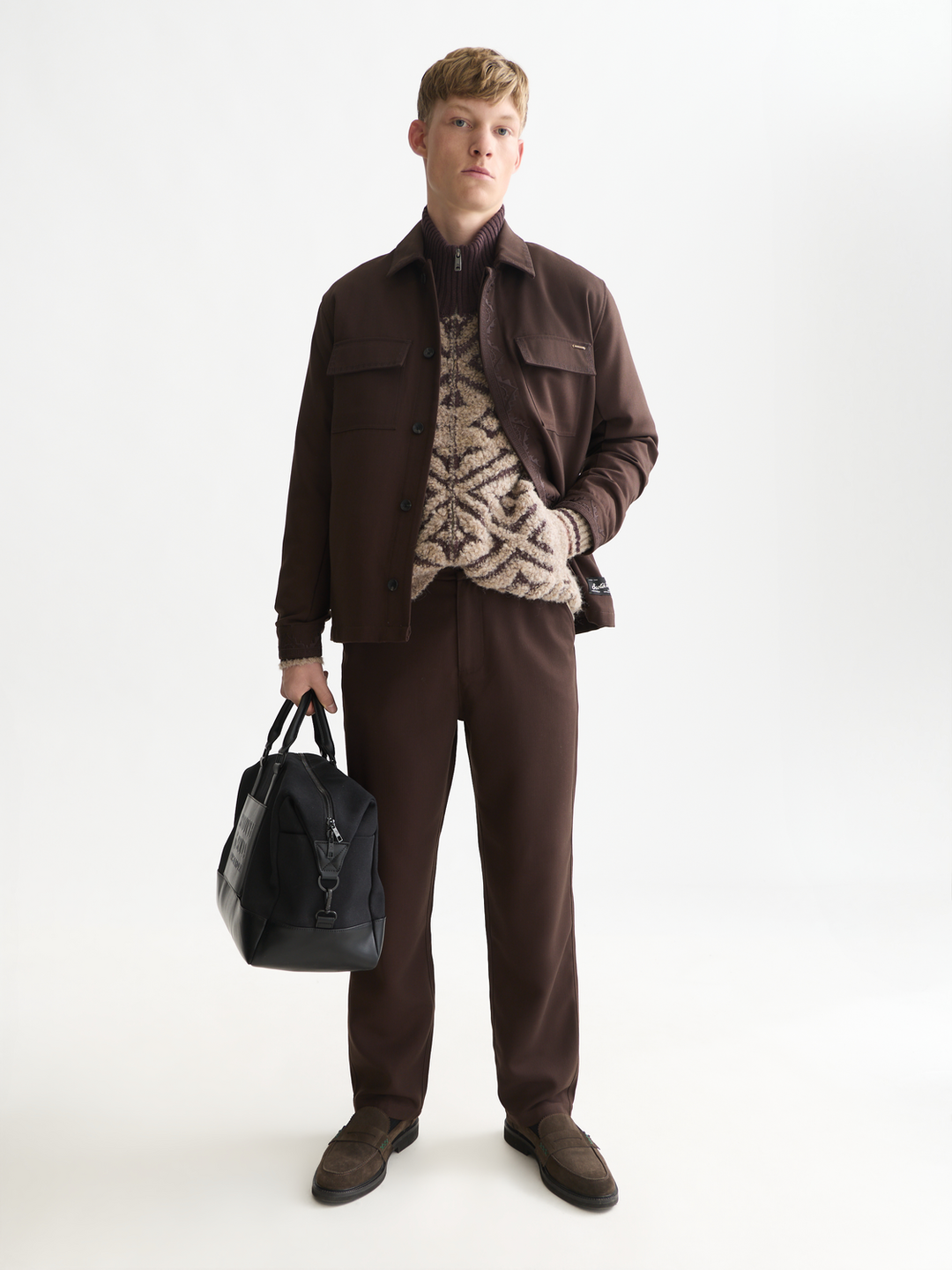 Embroidered tailored wool-blend overshirt