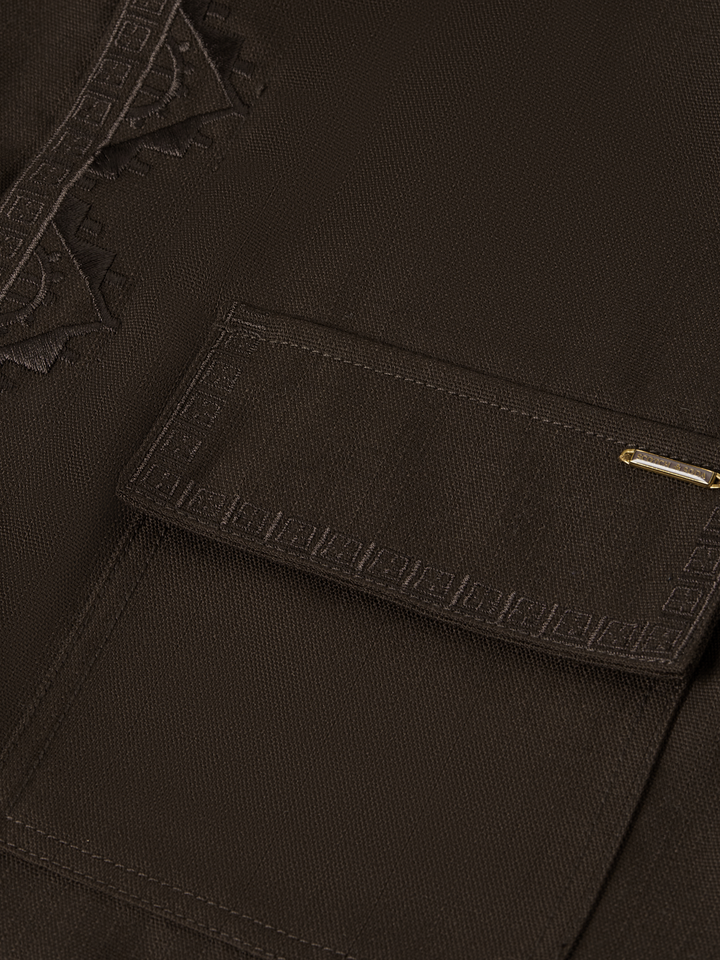 Embroidered tailored wool-blend overshirt