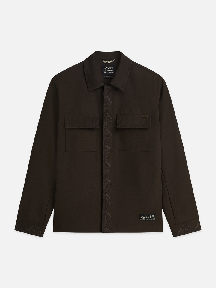 Embroidered tailored wool-blend overshirt