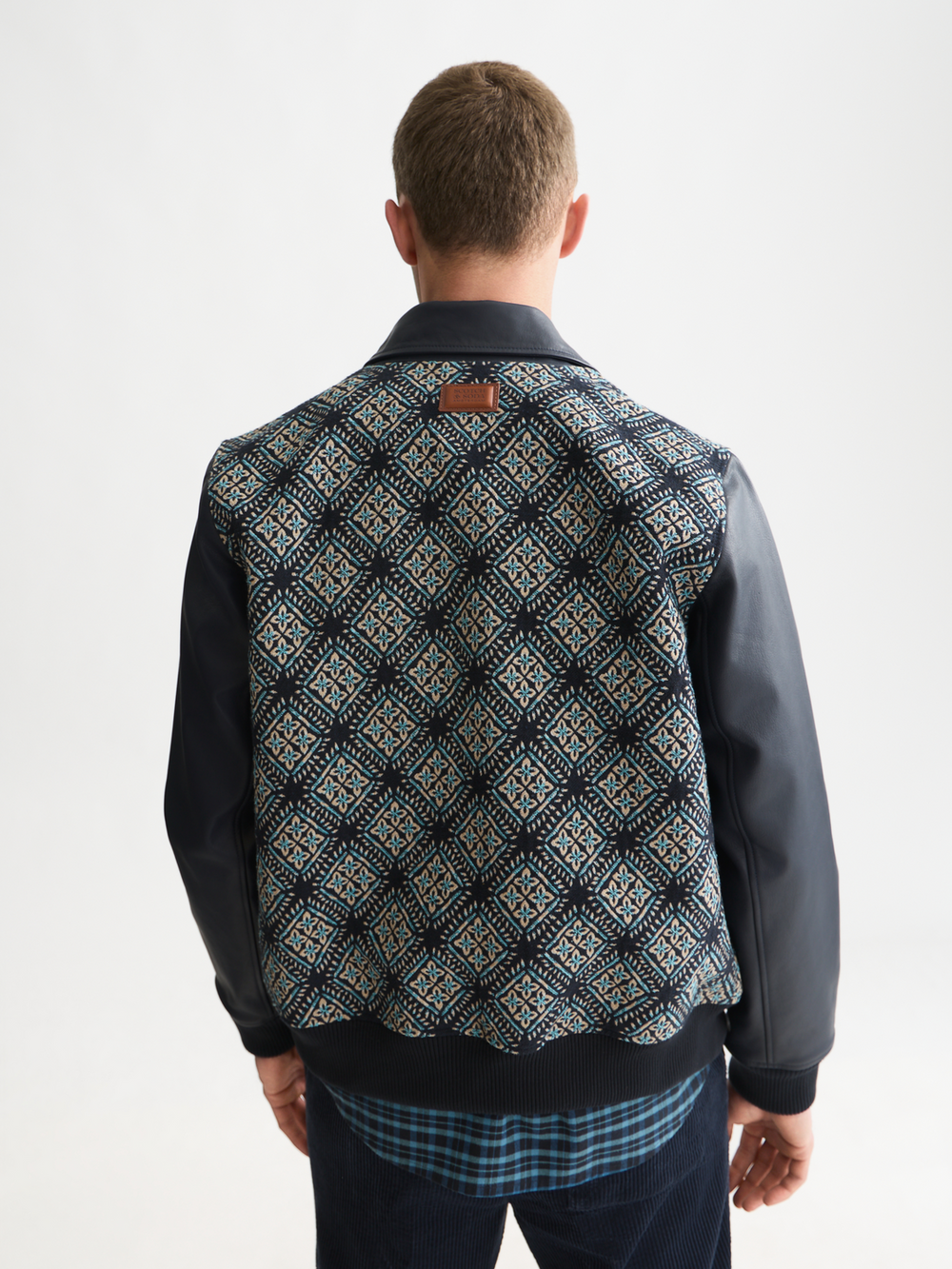 Jacquard leather varsity jacket