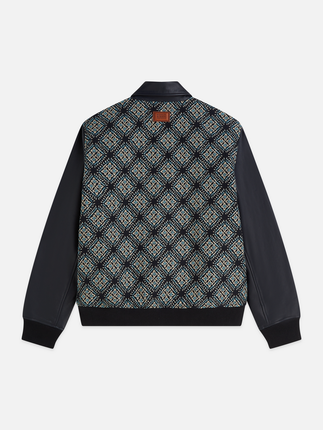 Jacquard leather varsity jacket