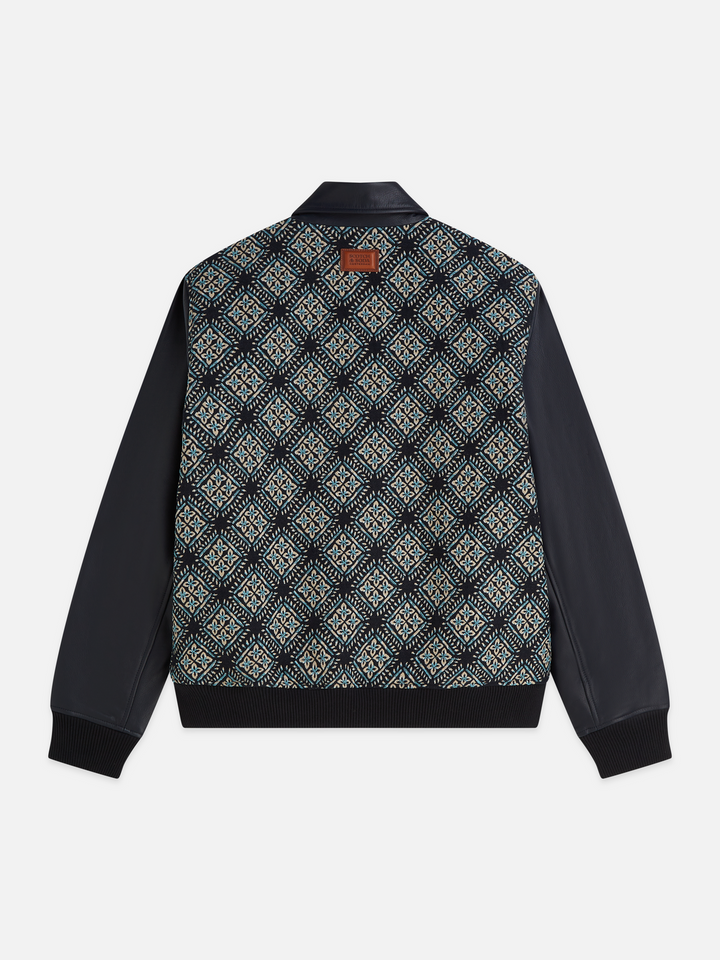 Jacquard leather varsity jacket