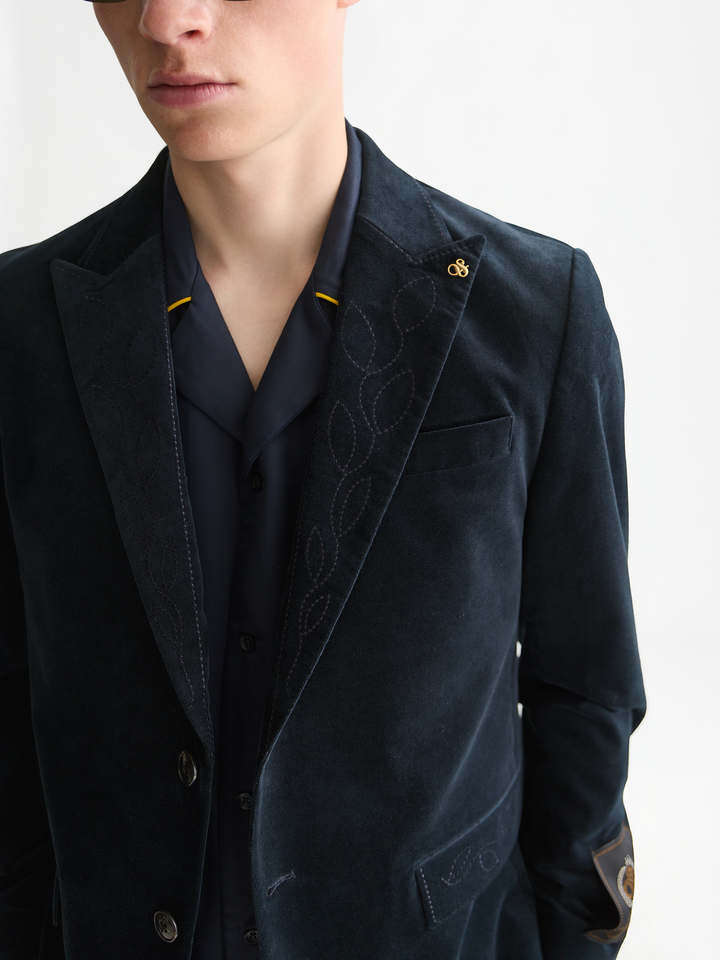 Pierce embroidered velvet peak lapel blazer