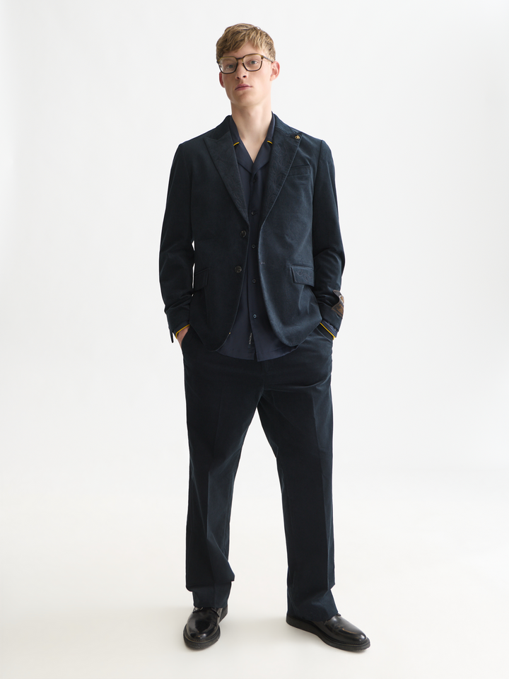 Pierce embroidered velvet peak lapel blazer