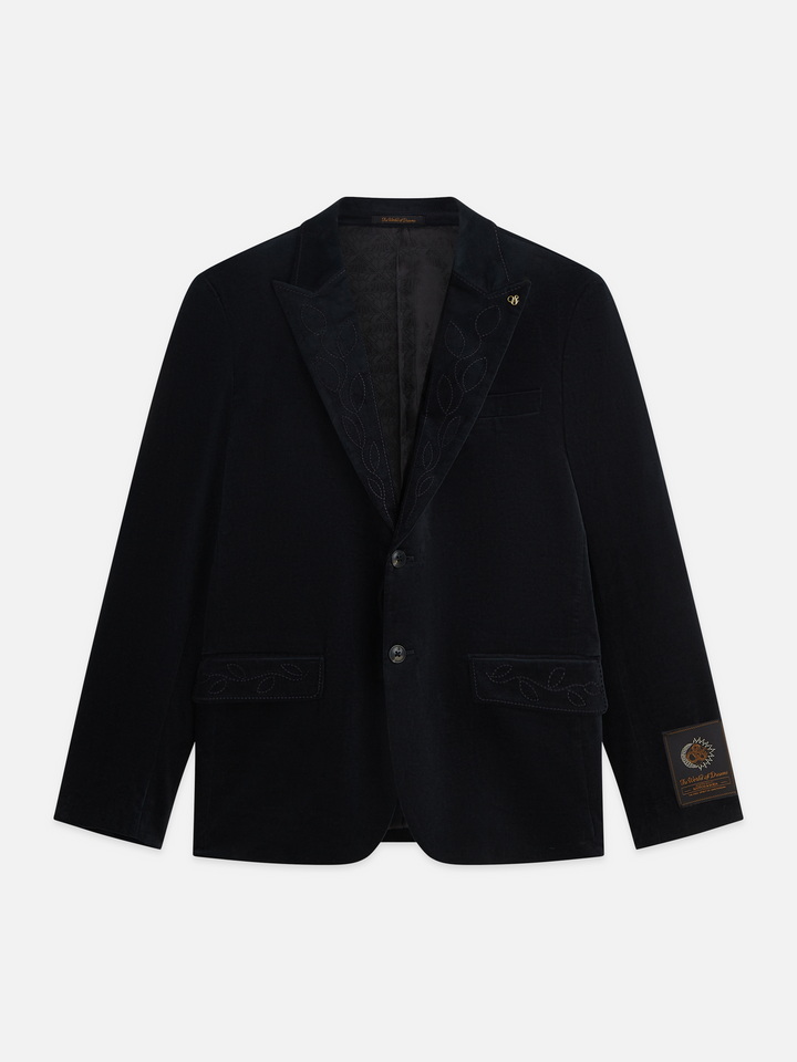 Pierce embroidered velvet peak lapel blazer