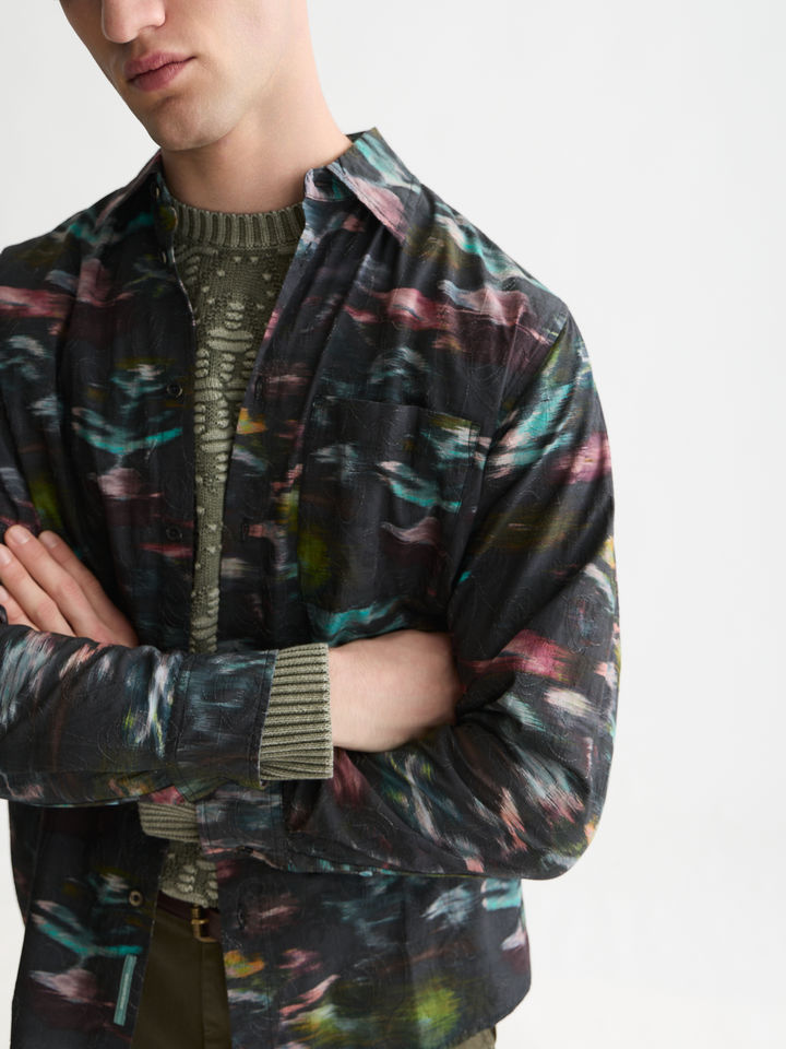 Printed embroidered relaxed-fit shirt