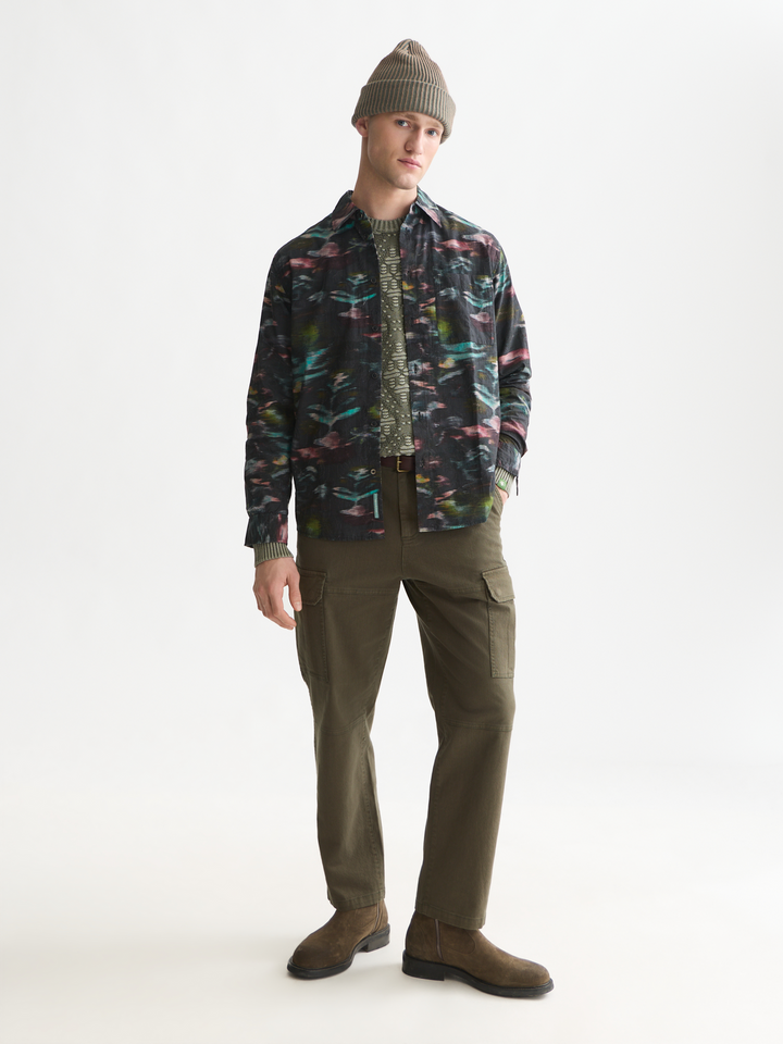 Printed embroidered relaxed-fit shirt