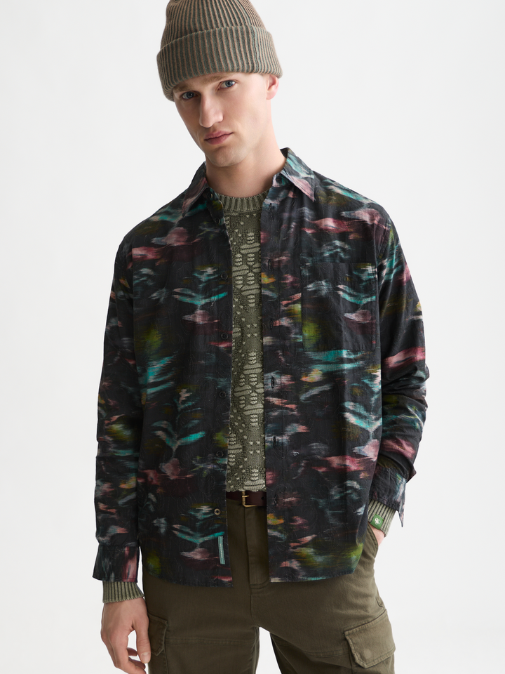 Printed embroidered relaxed-fit shirt