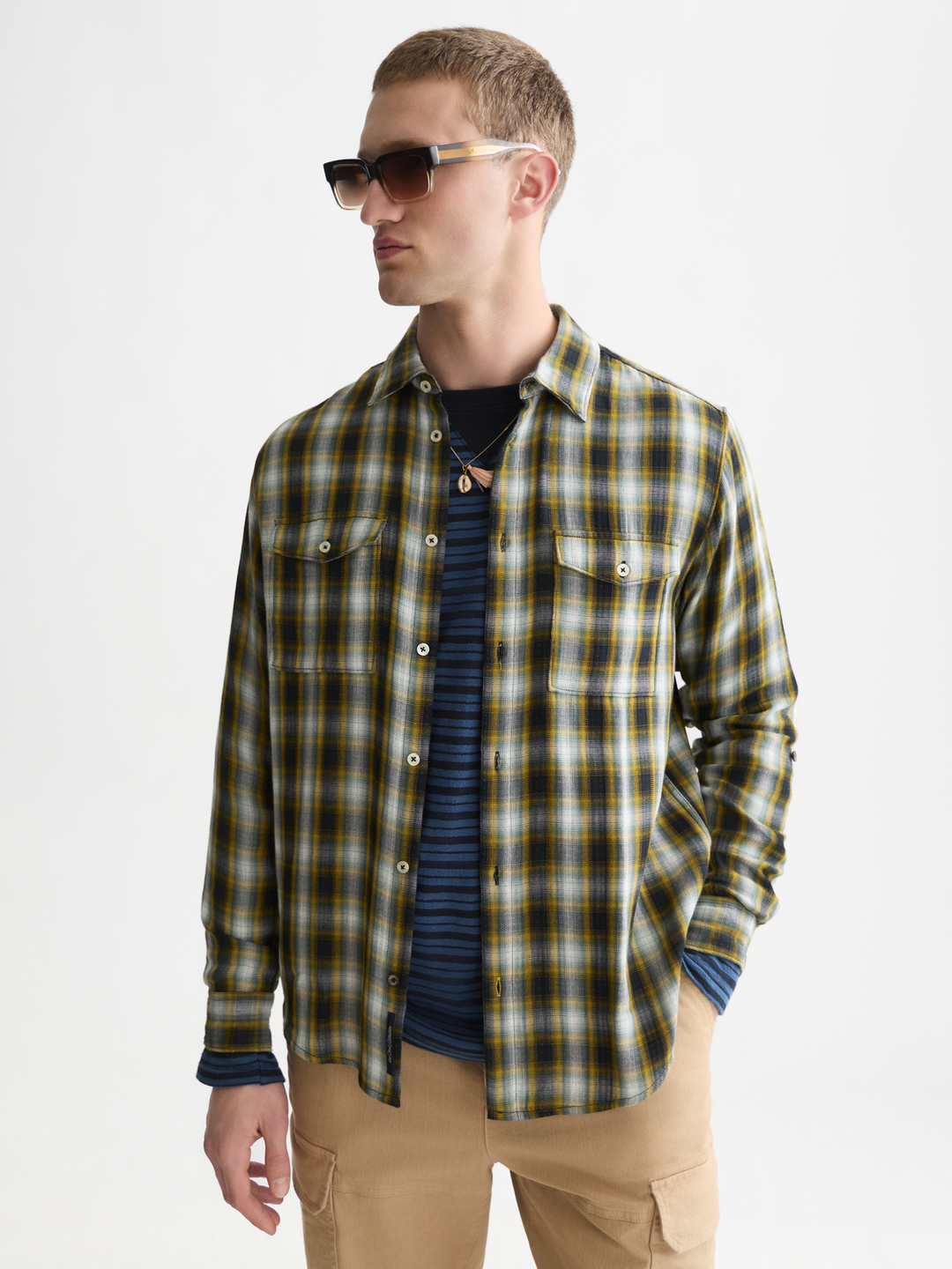 Double-faced check relaxed-fit shirt