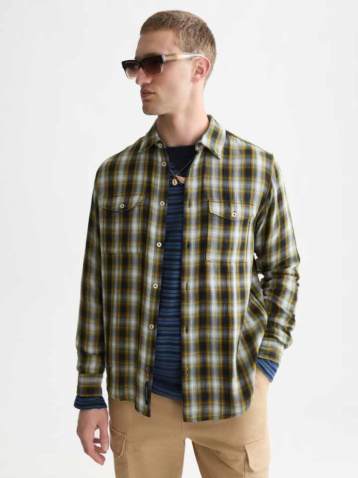 Double-faced check relaxed-fit shirt