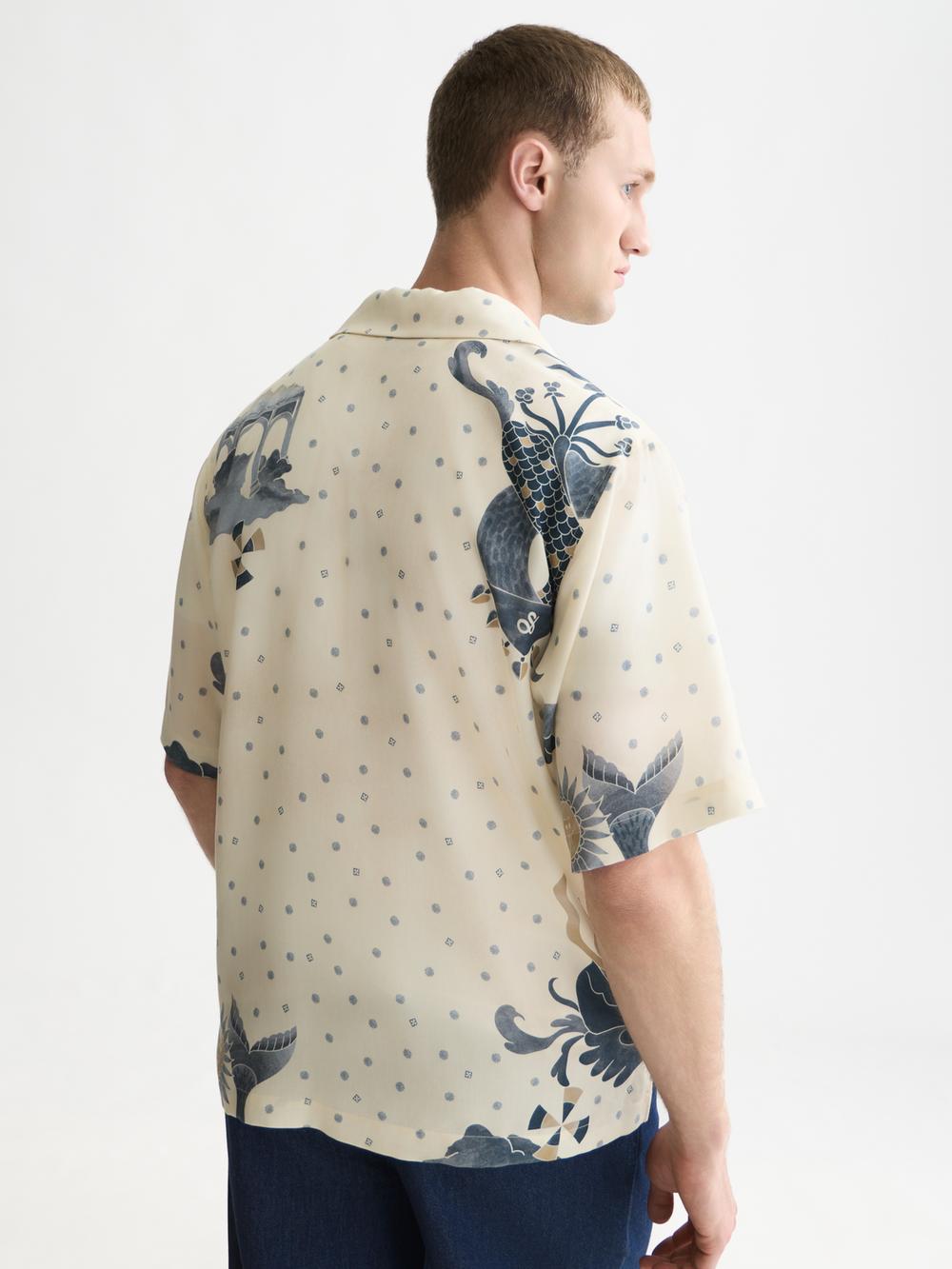 Printed tencel short sleeved relaxed-fit shirt