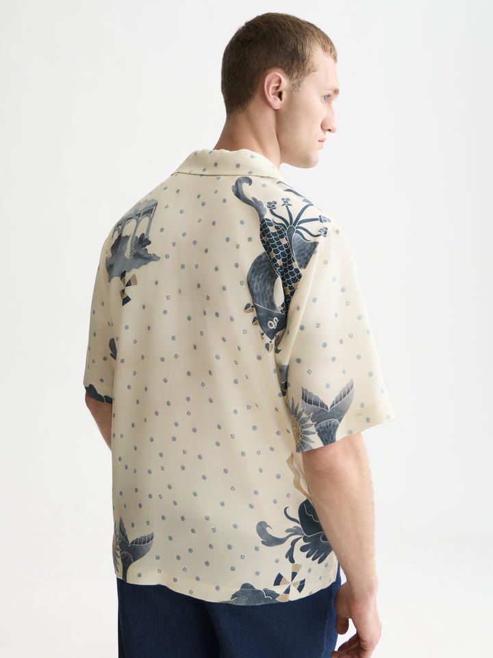 Printed tencel short sleeved relaxed-fit shirt
