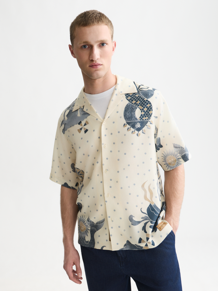 Printed tencel short sleeved relaxed-fit shirt