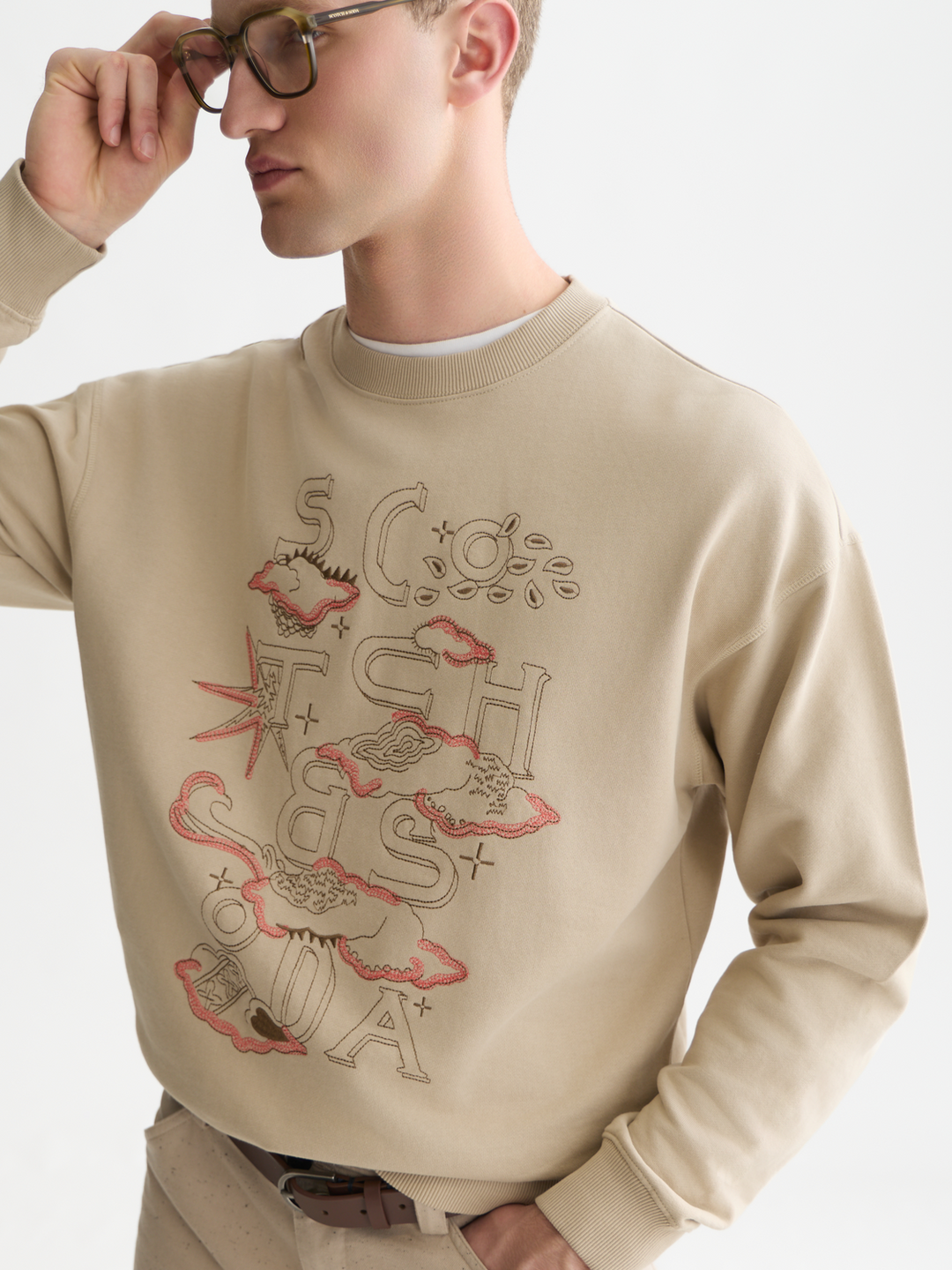 Front embroidered artwork relaxed-fit sweatshirt