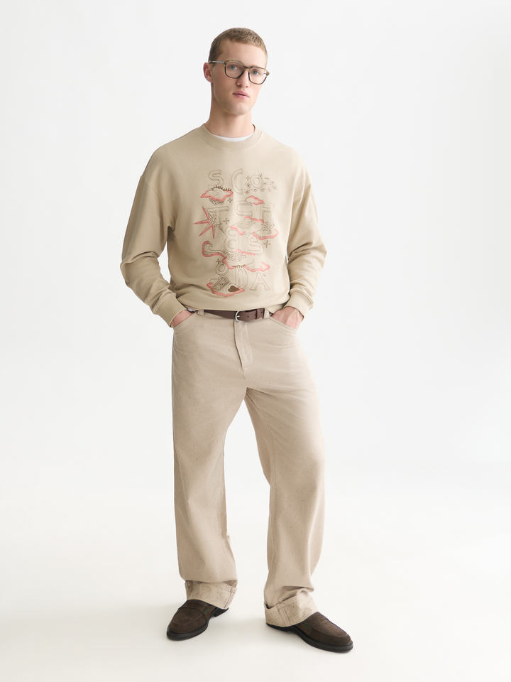 Front embroidered artwork relaxed-fit sweatshirt