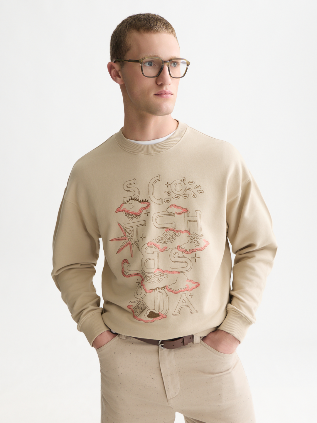 Front embroidered artwork relaxed-fit sweatshirt