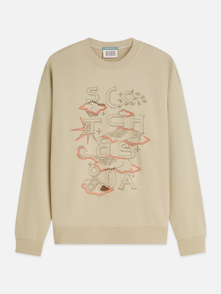 Front embroidered artwork relaxed-fit sweatshirt