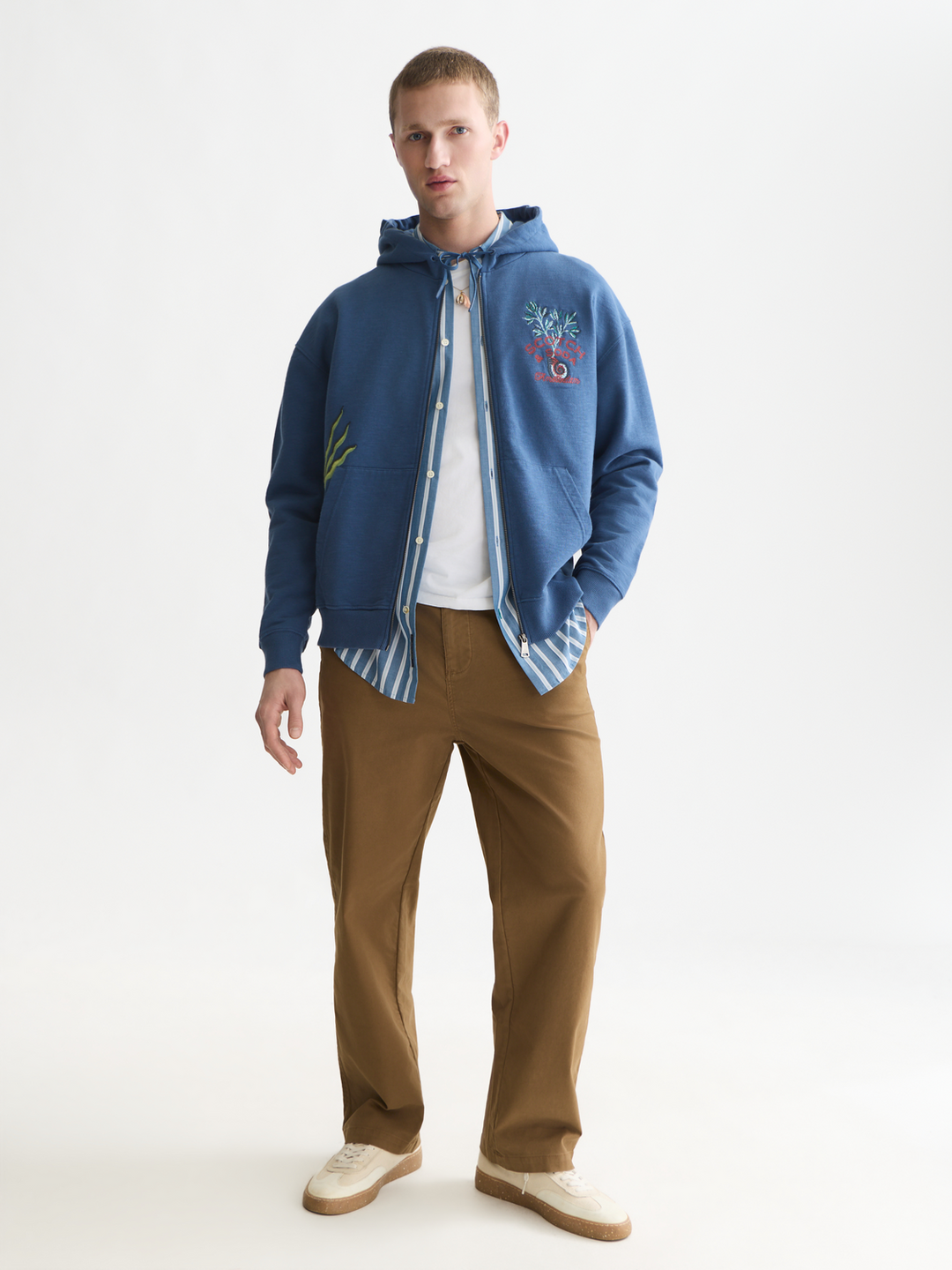 Embroidered relaxed-fit zip-through hoodie