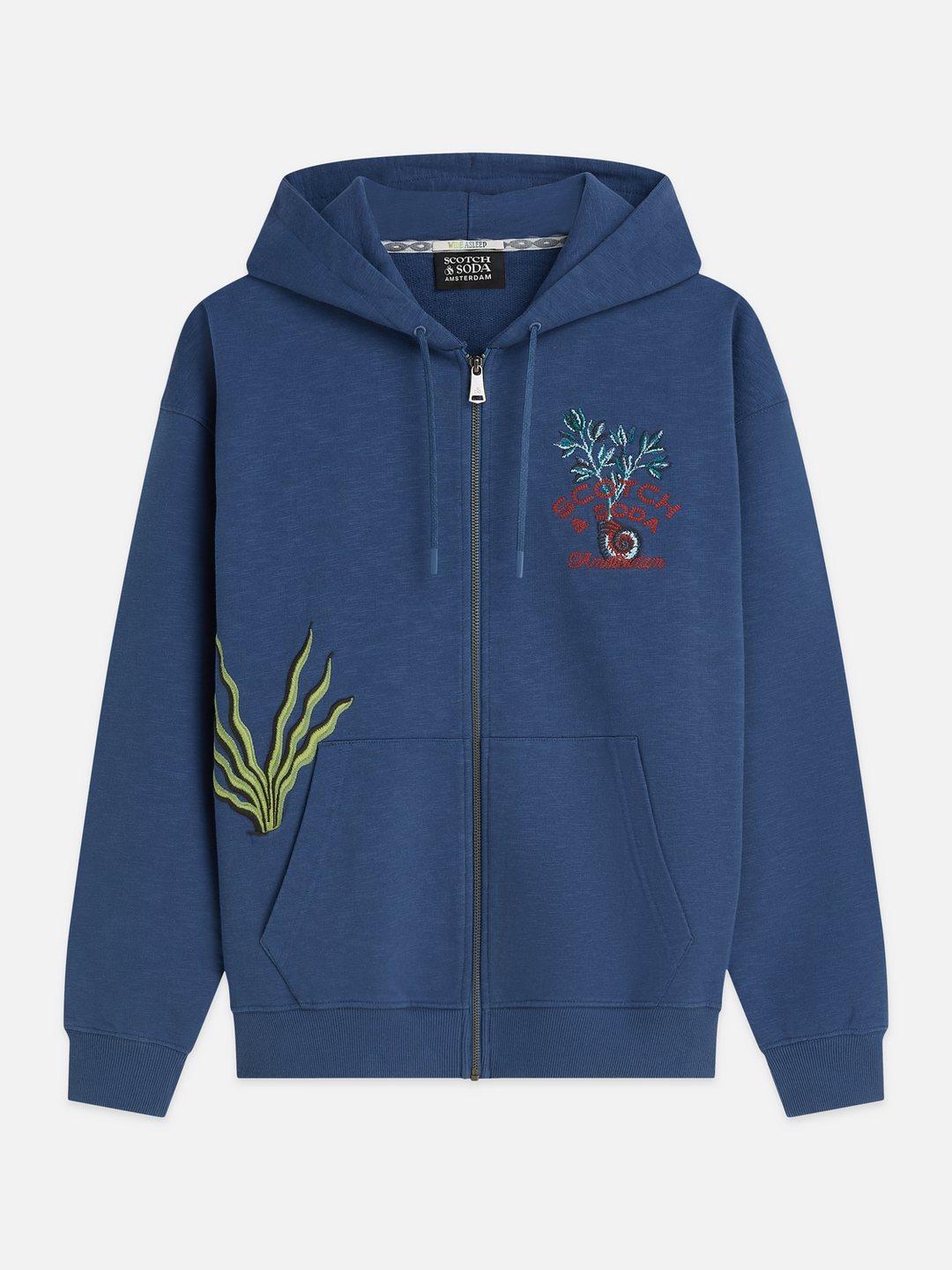 Embroidered relaxed-fit zip-through hoodie