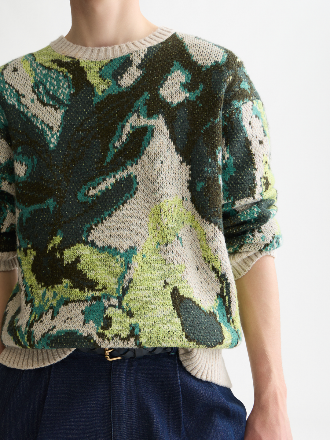 Watercolour cotton-linen blend loose-fit pullover
