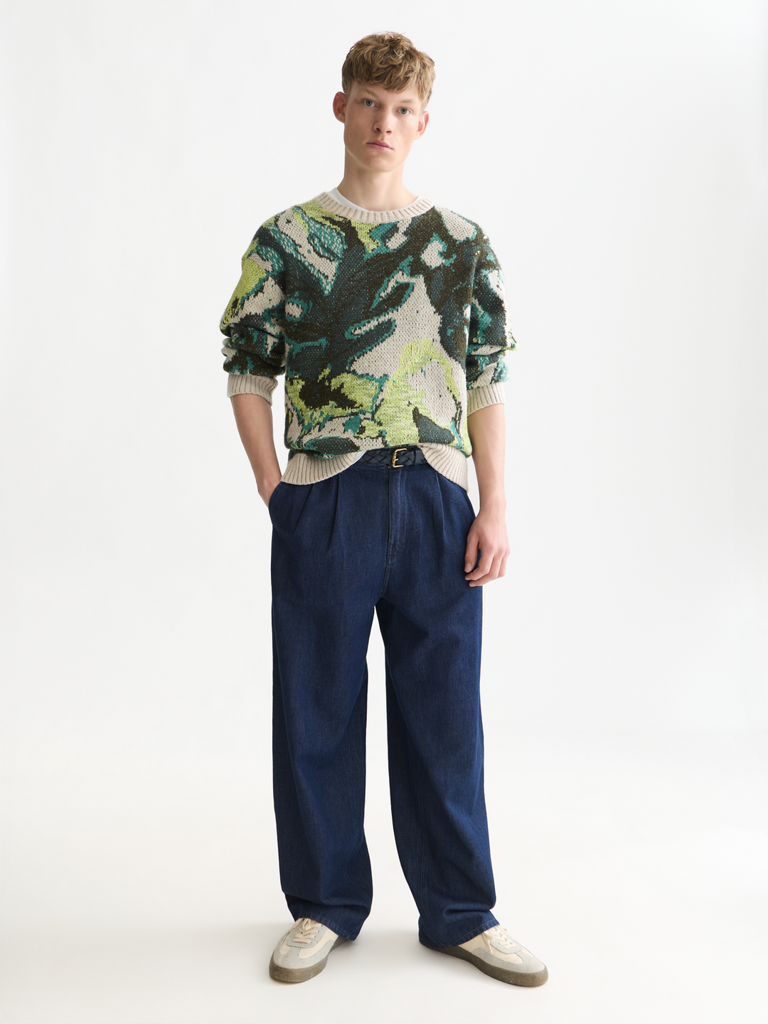 Watercolour cotton-linen blend loose-fit pullover