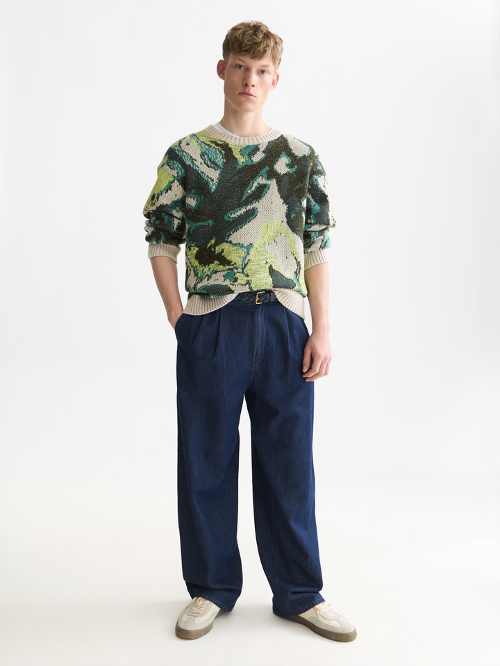 Watercolour cotton-linen blend loose-fit pullover