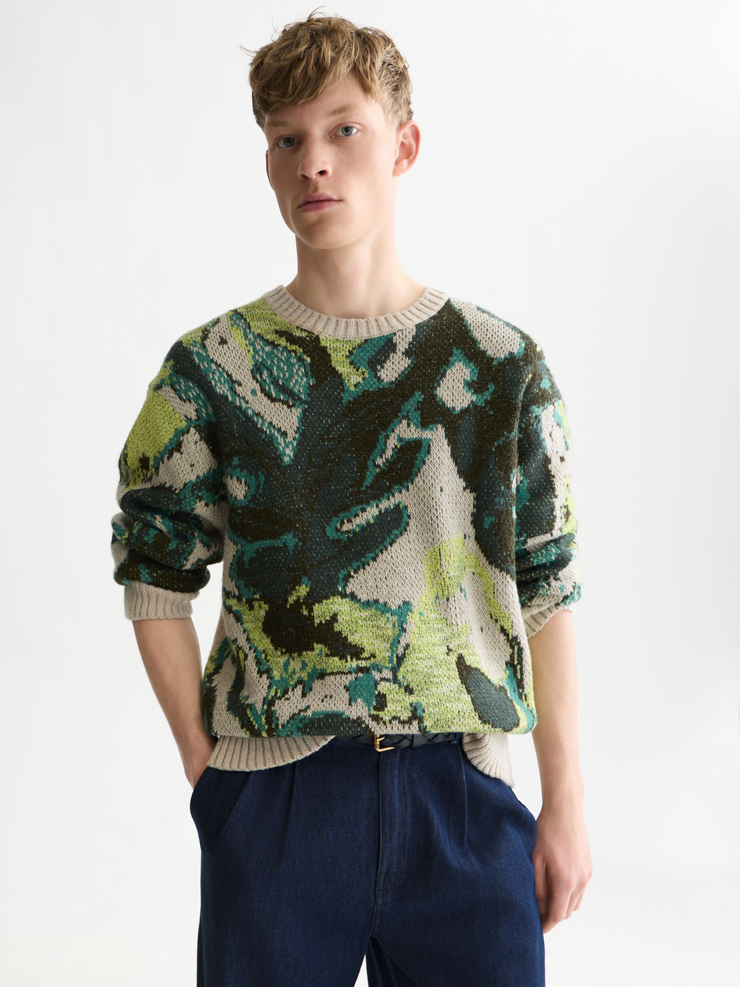 Watercolour cotton-linen blend loose-fit pullover
