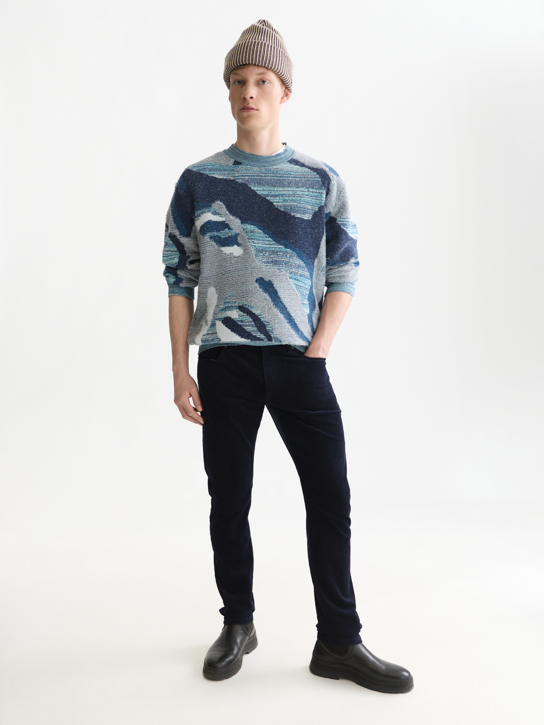 Jacquard cotton loose-fit pullover