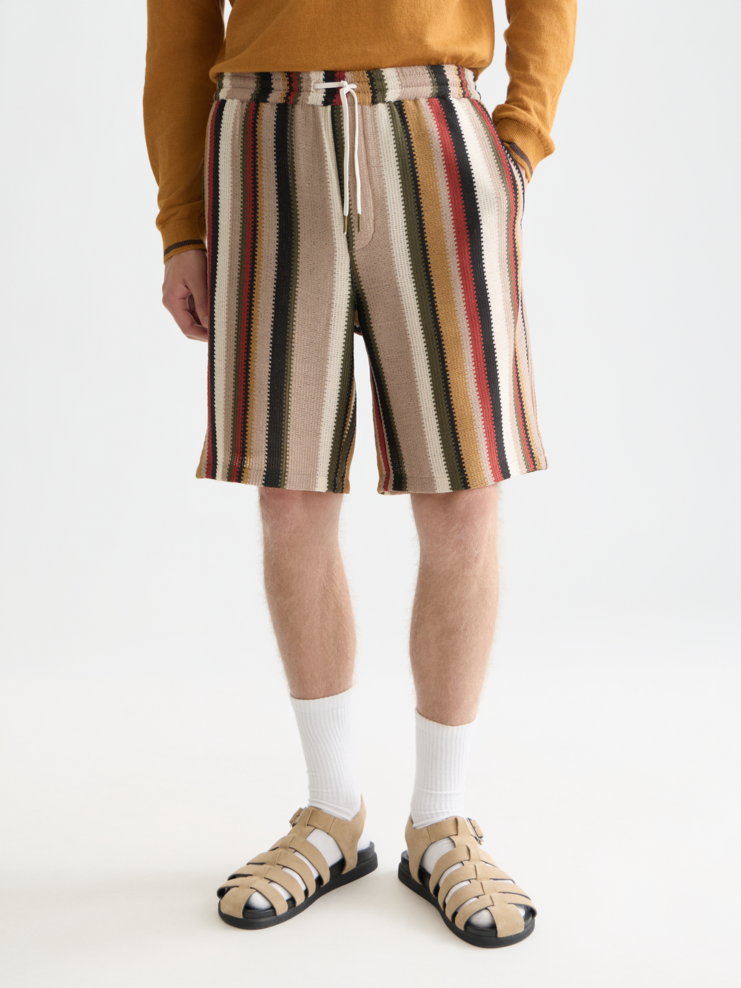 Crochet Multicolor Stripe Relaxed Bermuda Shorts