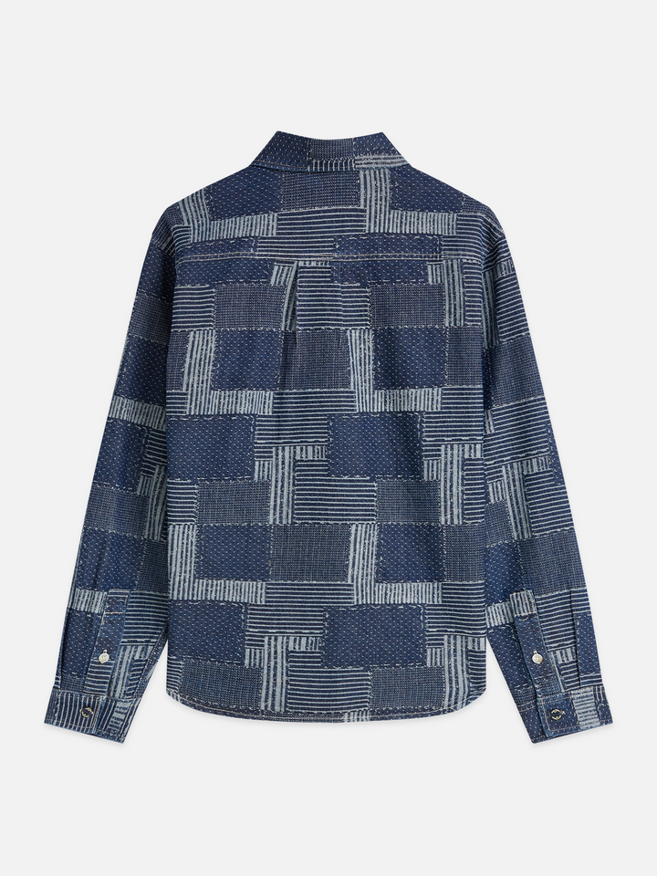 Denim patchwork relaxed-fit overshirt