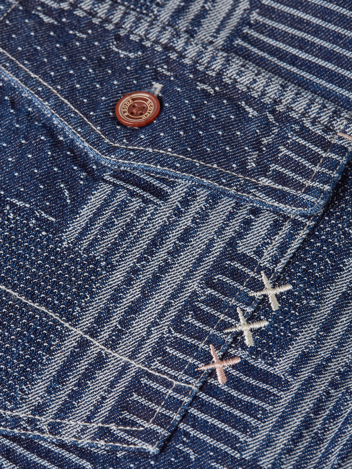 Denim patchwork relaxed-fit overshirt
