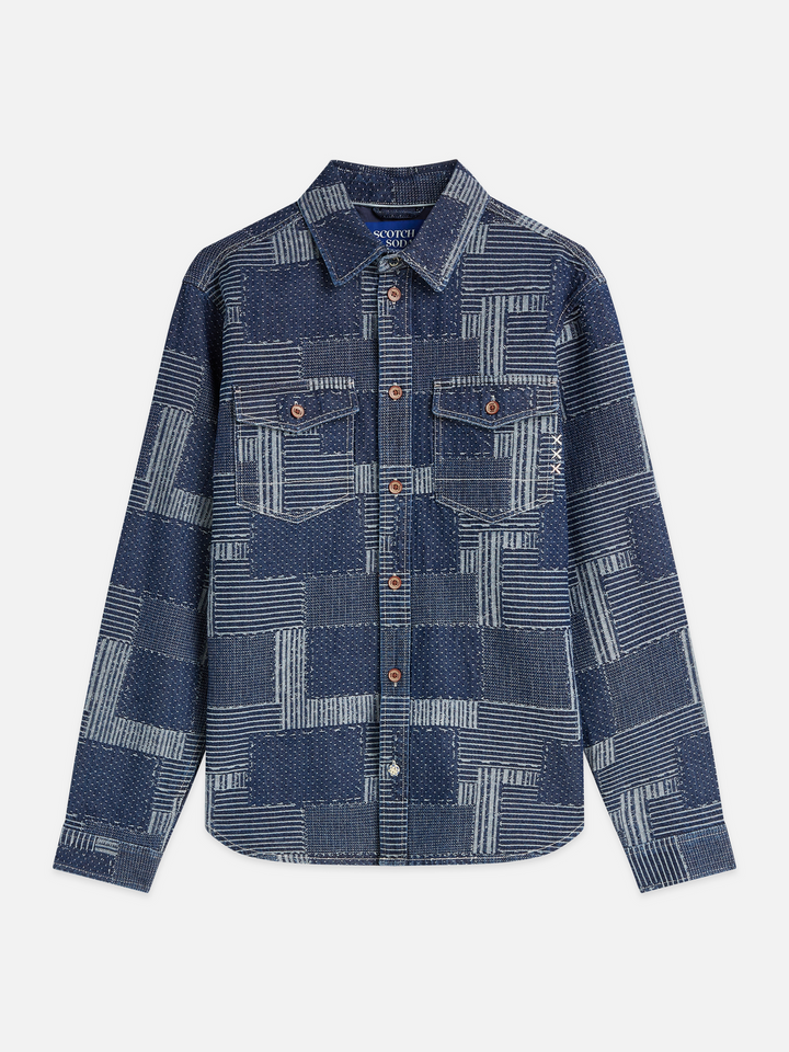 Denim patchwork relaxed-fit overshirt