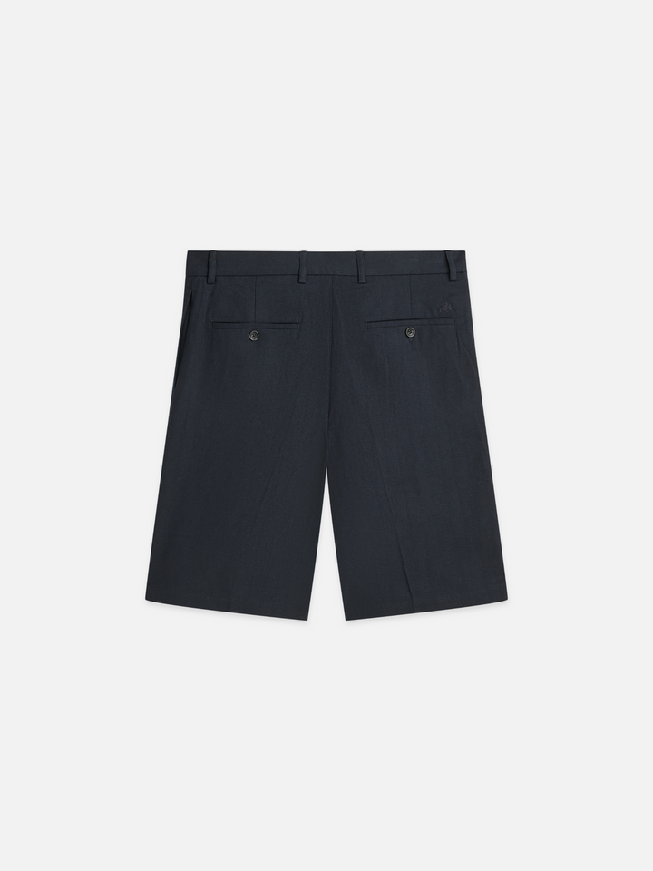 Pleated linen-blend herringbone wide fit chino shorts