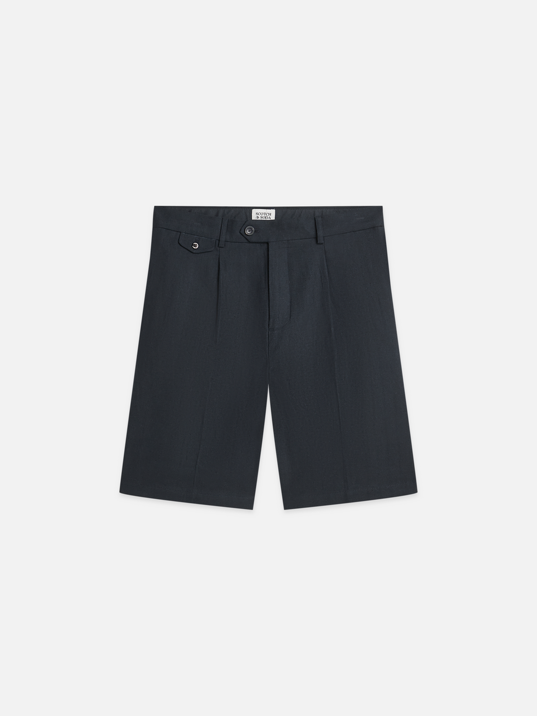 Pleated linen-blend herringbone wide fit chino shorts