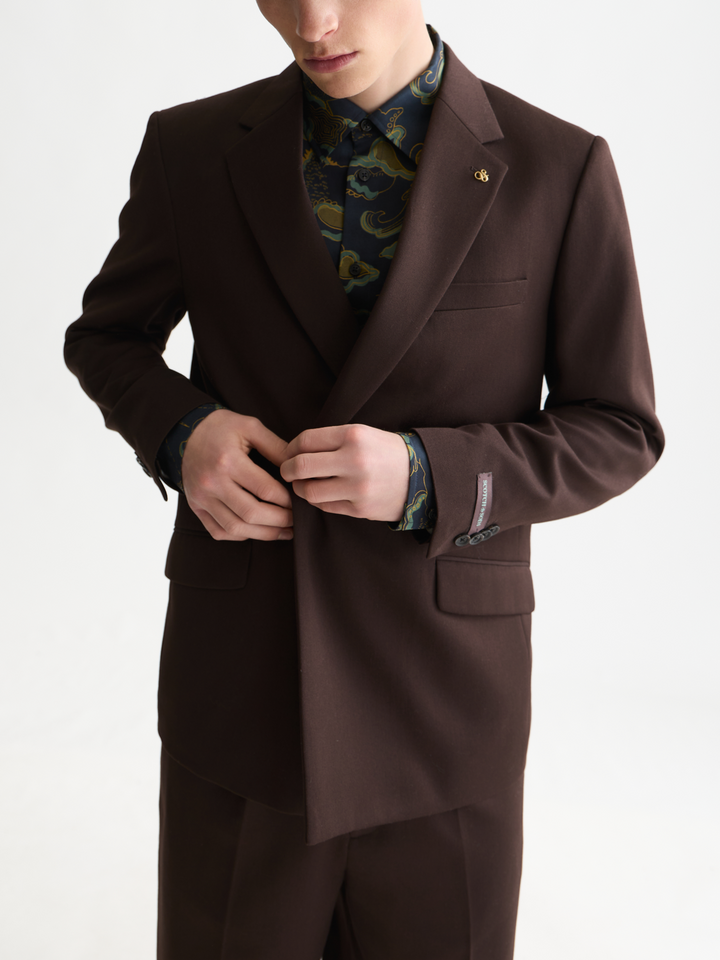 Double-breasted wool-blend relaxed-fit blazer