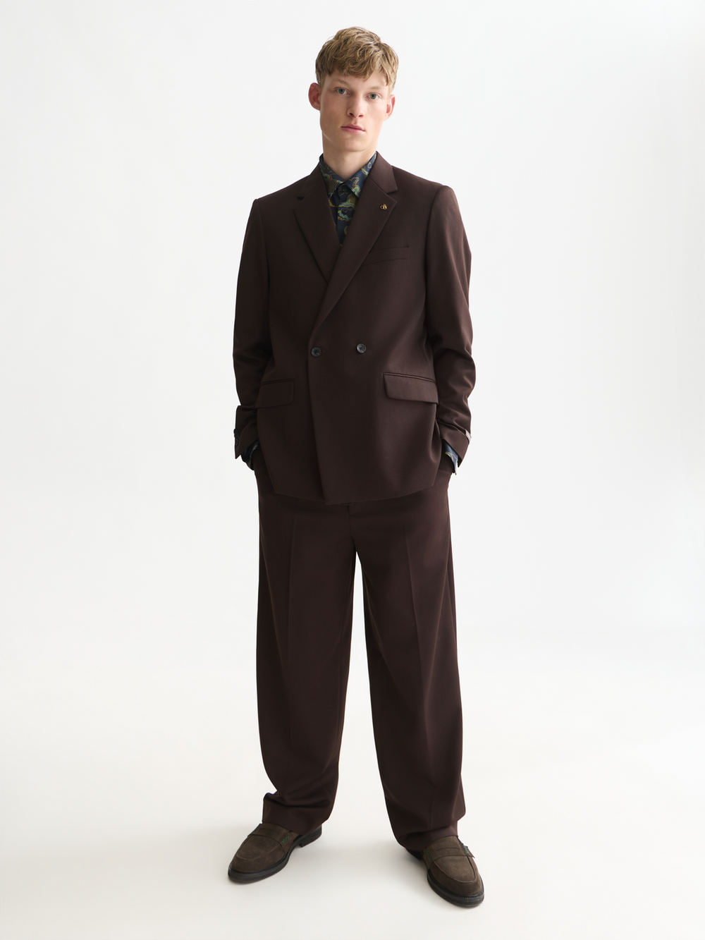 Double-breasted wool-blend relaxed-fit blazer