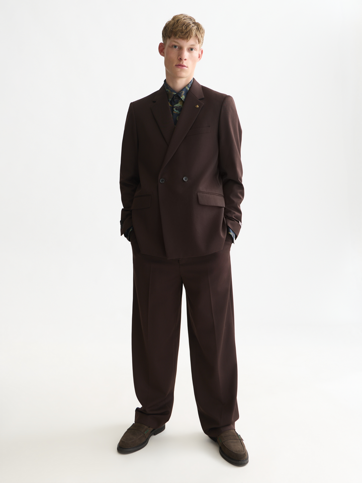 Double-breasted wool-blend relaxed-fit blazer