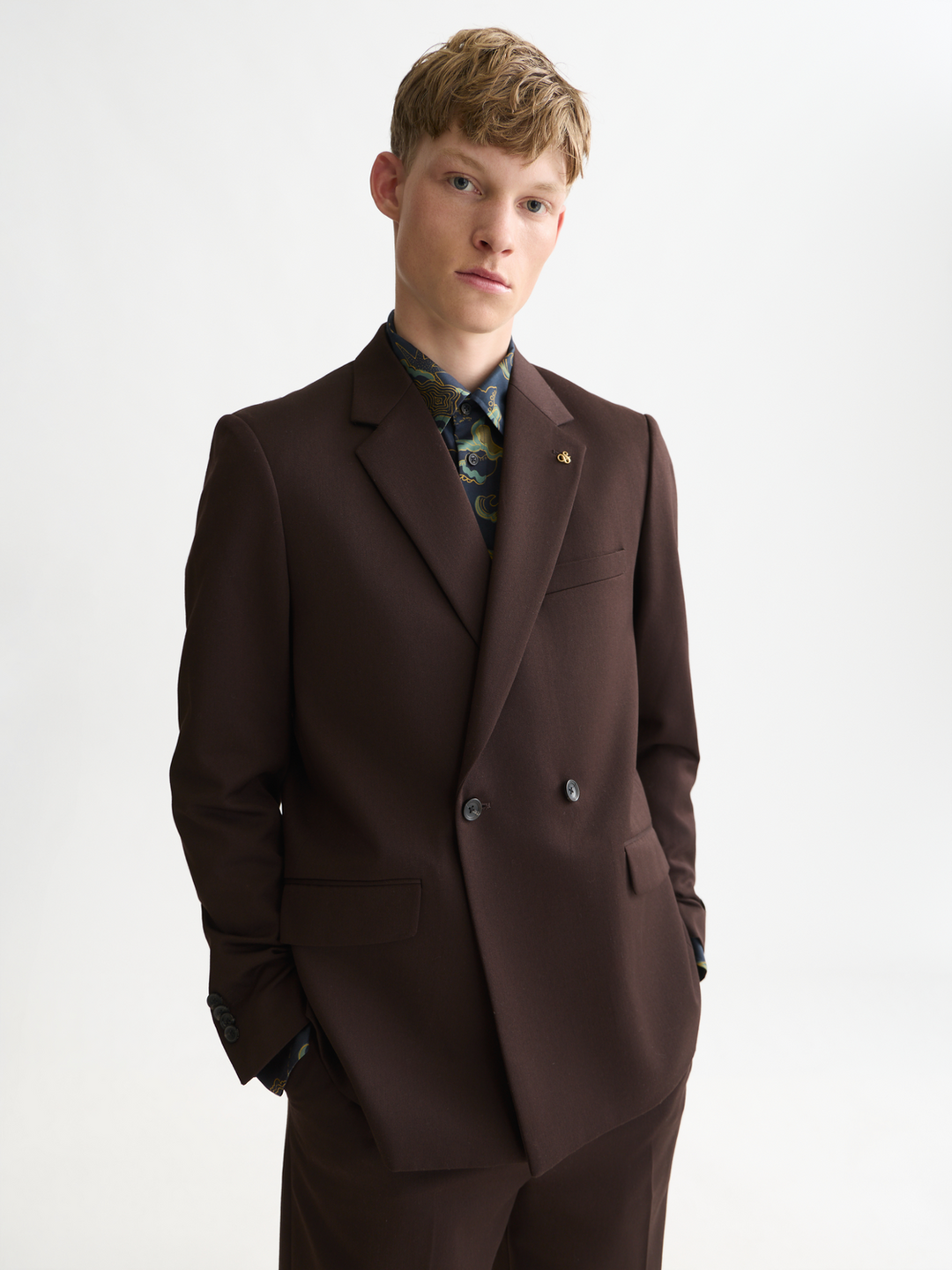 Double-breasted wool-blend relaxed-fit blazer