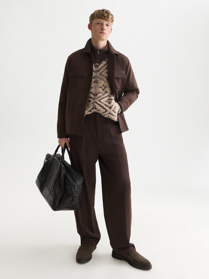 Pleated wool-blend relaxed straight-fit chino