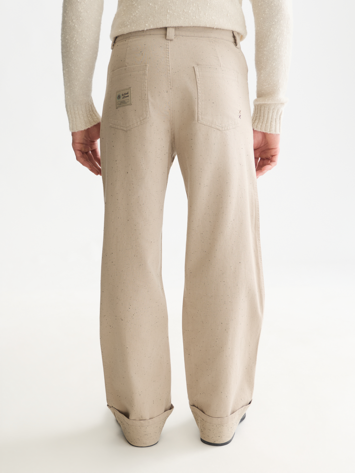 Speckled cotton-blend twill loose straight-fit pant