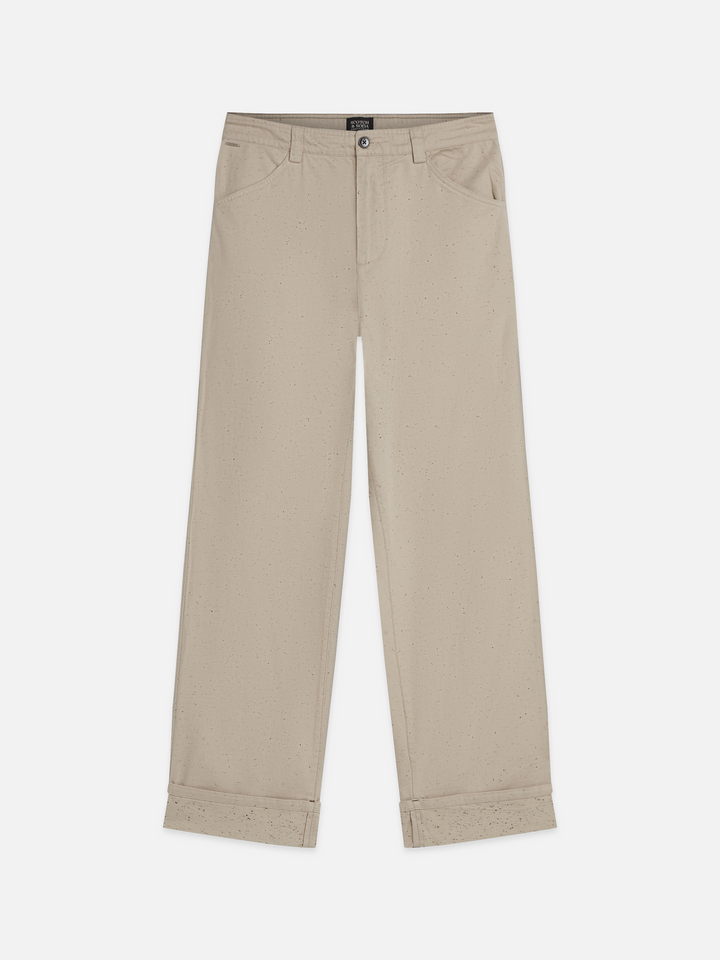 Speckled cotton-blend twill loose straight-fit pant
