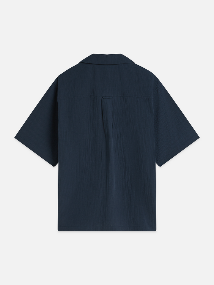 Crinckled cotton-blend relaxed-fit short-sleeved shirt