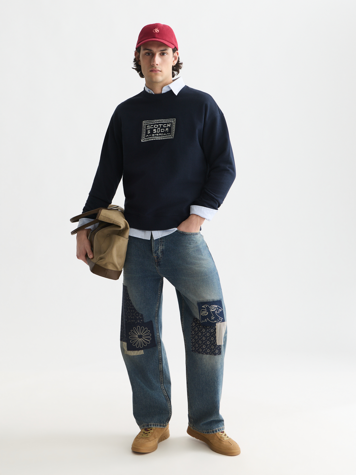 Front embroidered artwork relaxed-fit sweatshirt
