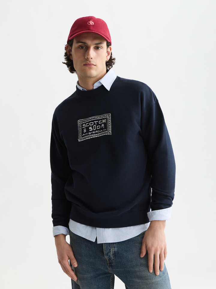 Front embroidered artwork relaxed-fit sweatshirt