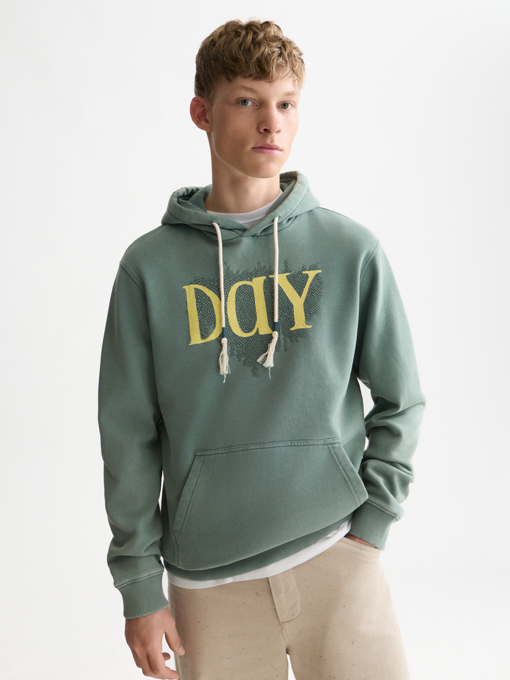 Front artwork regular-fit washed hoodie