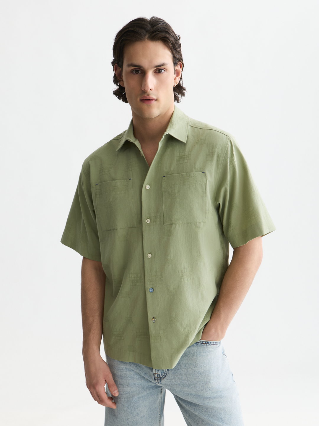 Jacquard relaxed-fit short-sleeved shirt