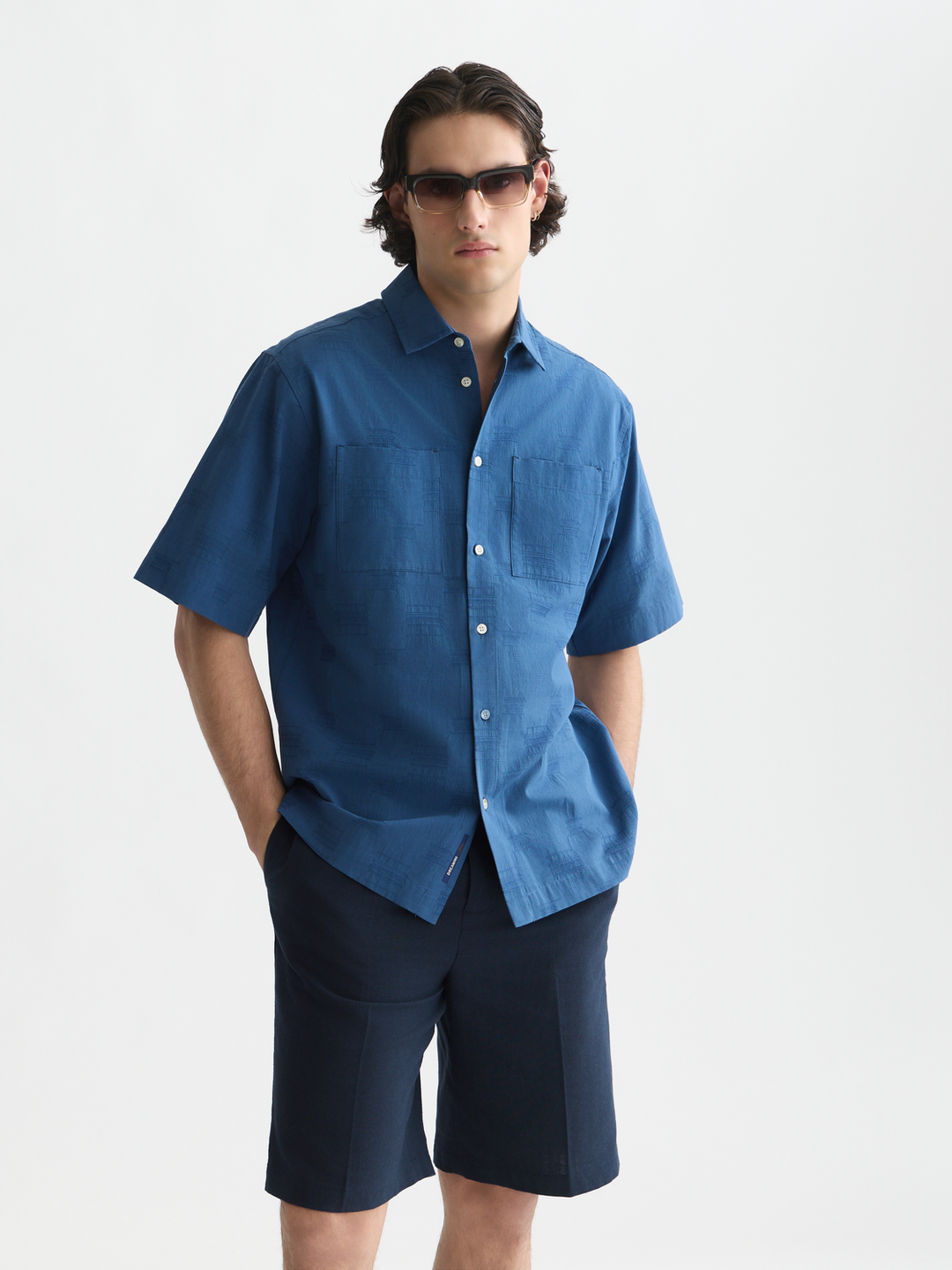 Jacquard relaxed-fit short-sleeved shirt