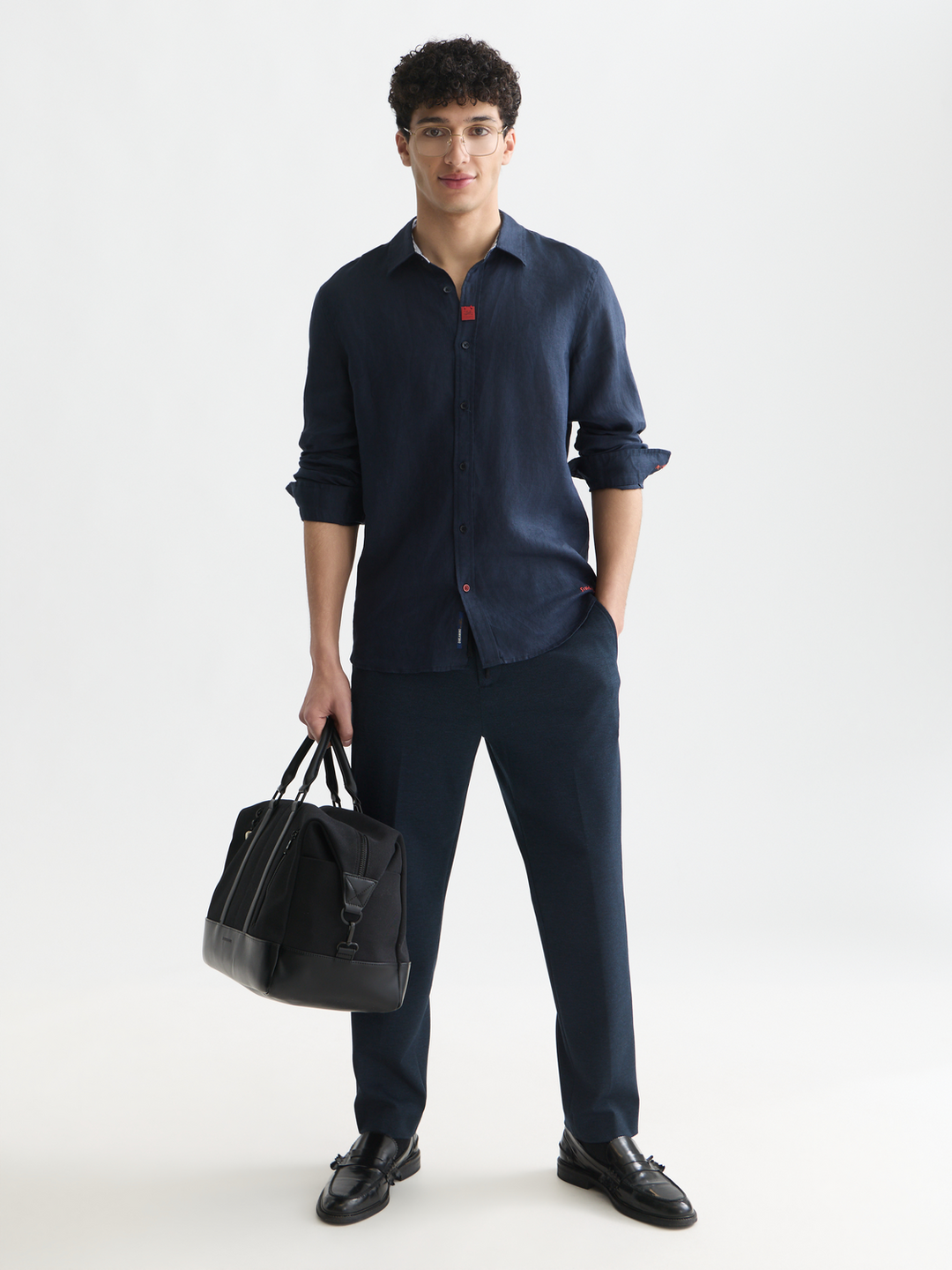 Solid linen regular-fit shirt
