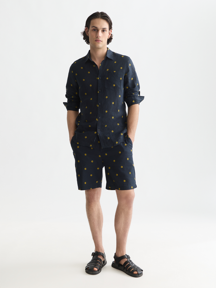 Fave printed linen-blend shorts