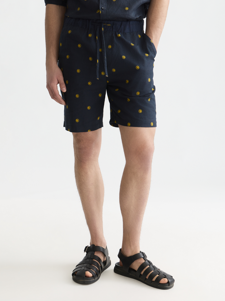 Fave printed linen-blend shorts